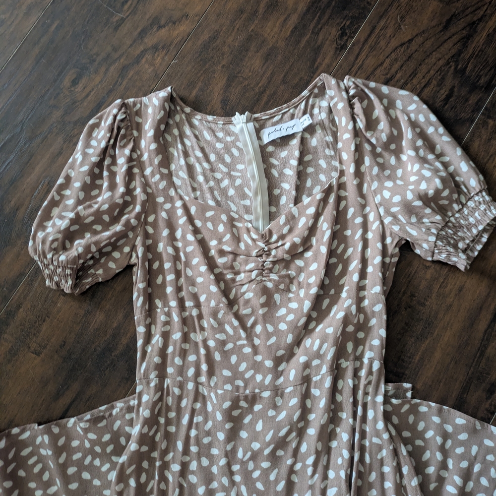 Petal & Pup Beige and White Midi Dress